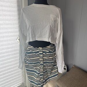 Zara White and Blue Striped Dress